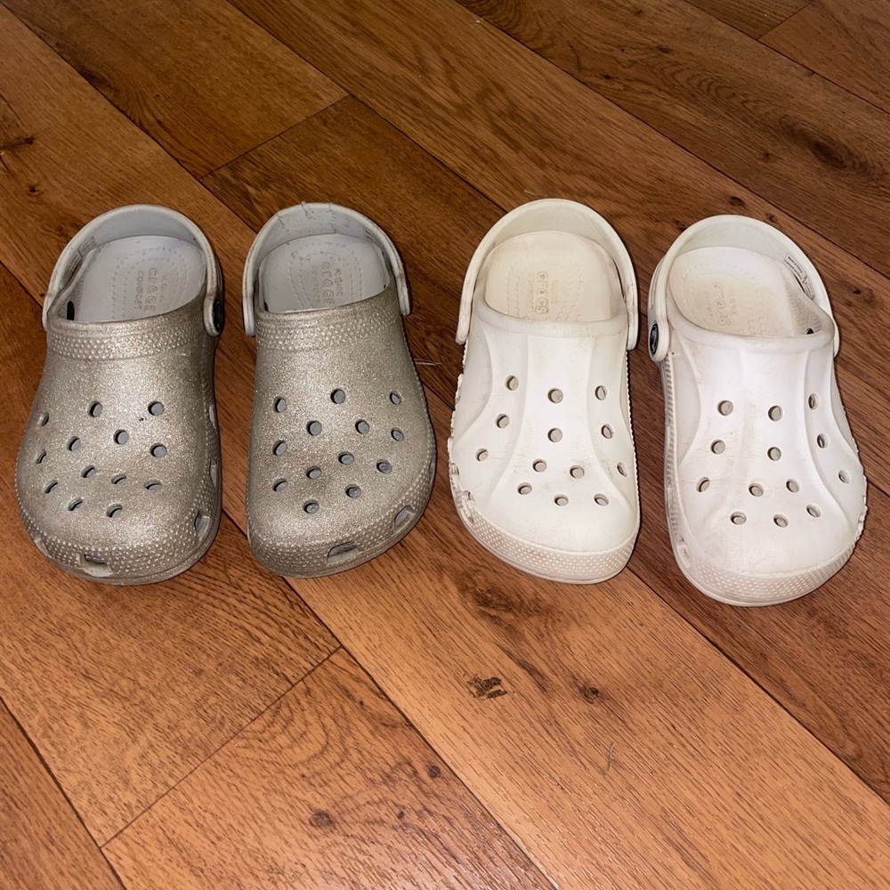 Kids Crocs Comfortable Slip-On Clogs - Silver and White